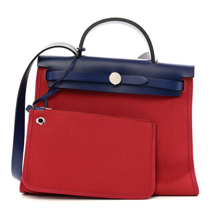 Hermes Military Toile Vache Hunter Herbag Zip 31 PM Rouge Grenat Bleu Saphir 3 of 14