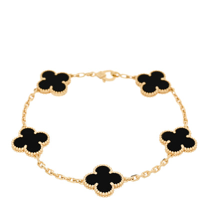 Van Cleef & Arpels 18K Yellow Gold Black Onyx 5 Motifs Vintage Alhambra Bracelet 1 of 5