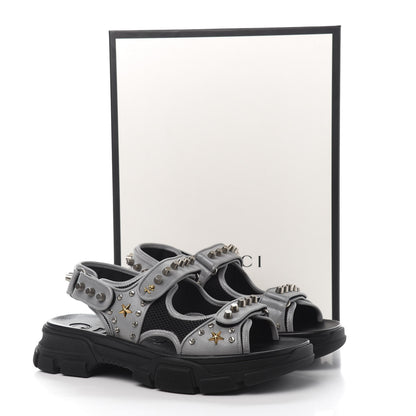 Gucci Technical Canvas Calfskin Reflective Studded Mens Aguru Sandals 12 Silver Black 8 of 8