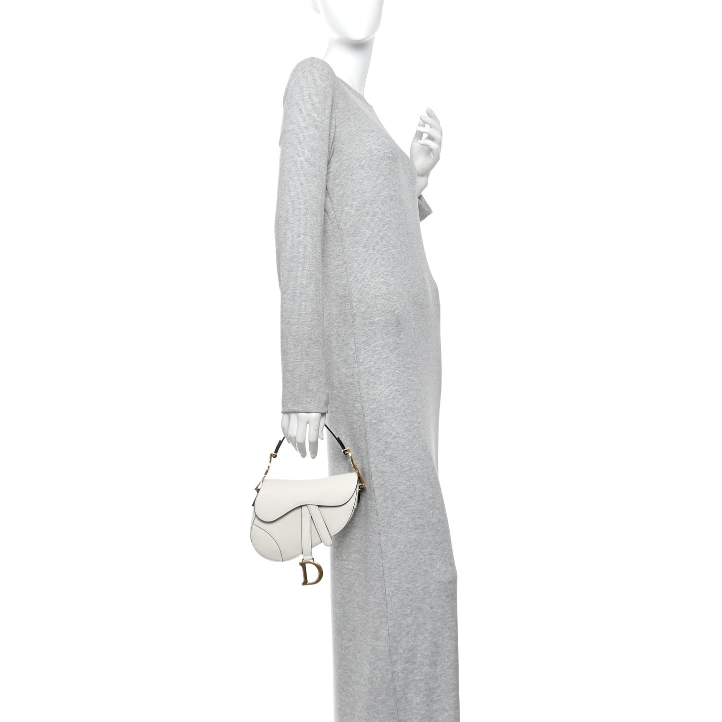 Grained Calfskin Mini Saddle Bag White