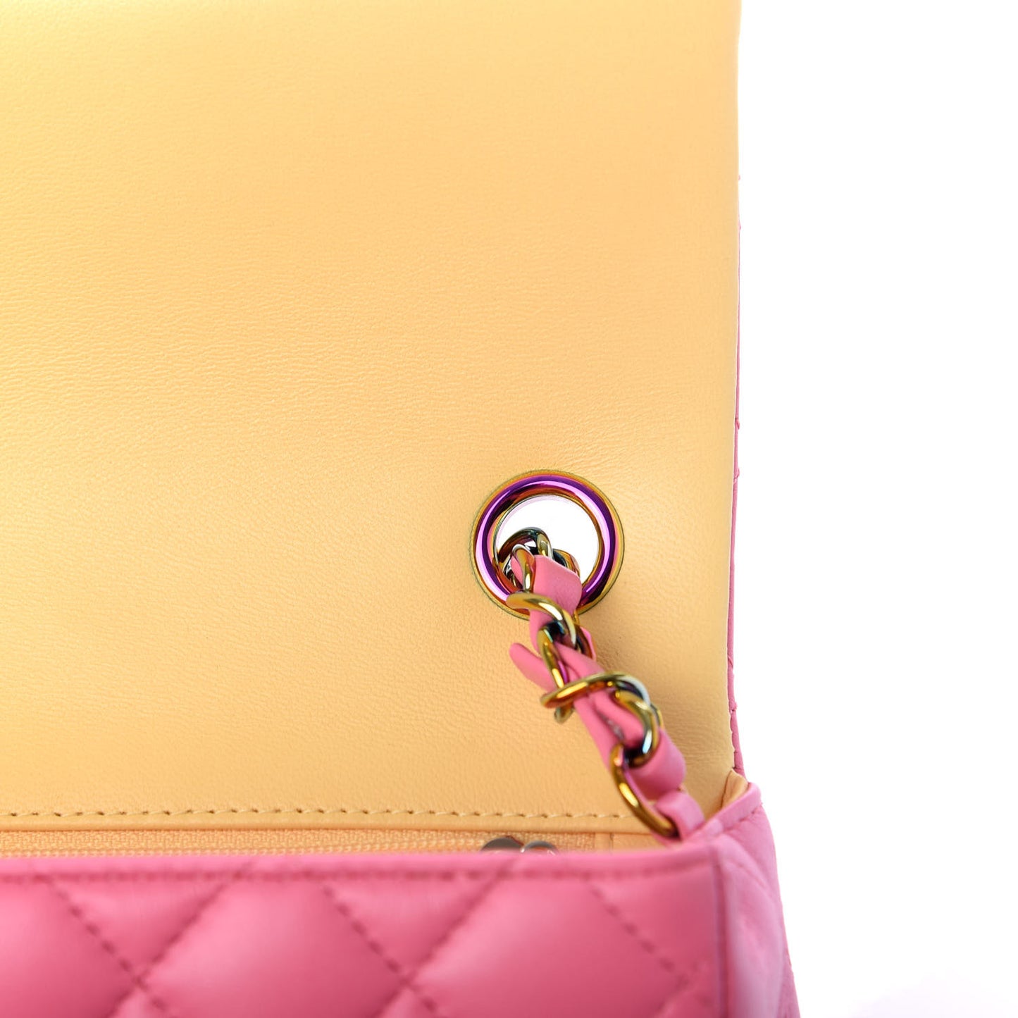 Lambskin Quilted Mini Rectangular Flap Pink Yellow