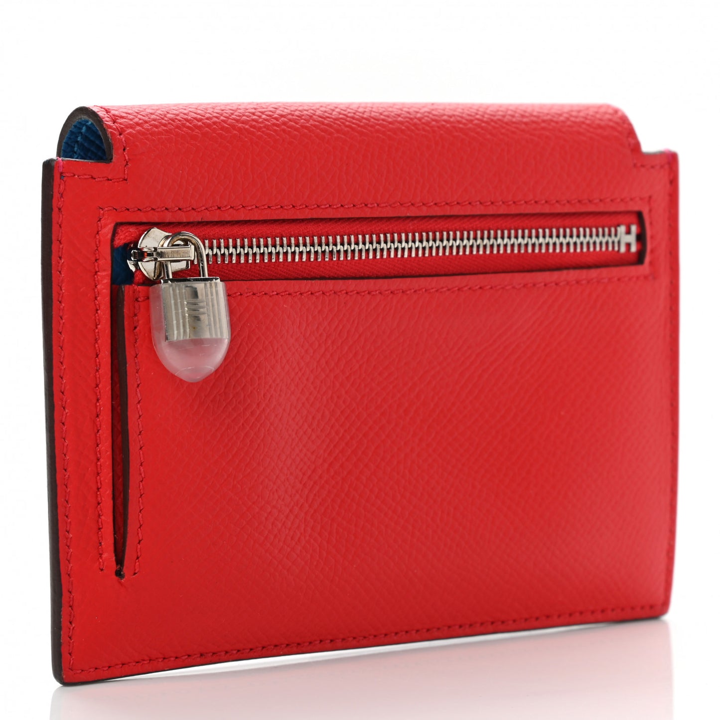 Epsom Tri-Color Kelly Pocket Compact Wallet Rouge Coeur Rose Extreme Bleu Zanzibar