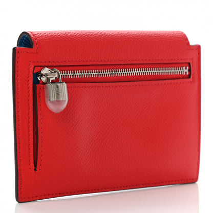 Hermes Epsom Tri-Color Kelly Pocket Compact Wallet Rouge Coeur Rose Extreme Bleu Zanzibar 3 of 8
