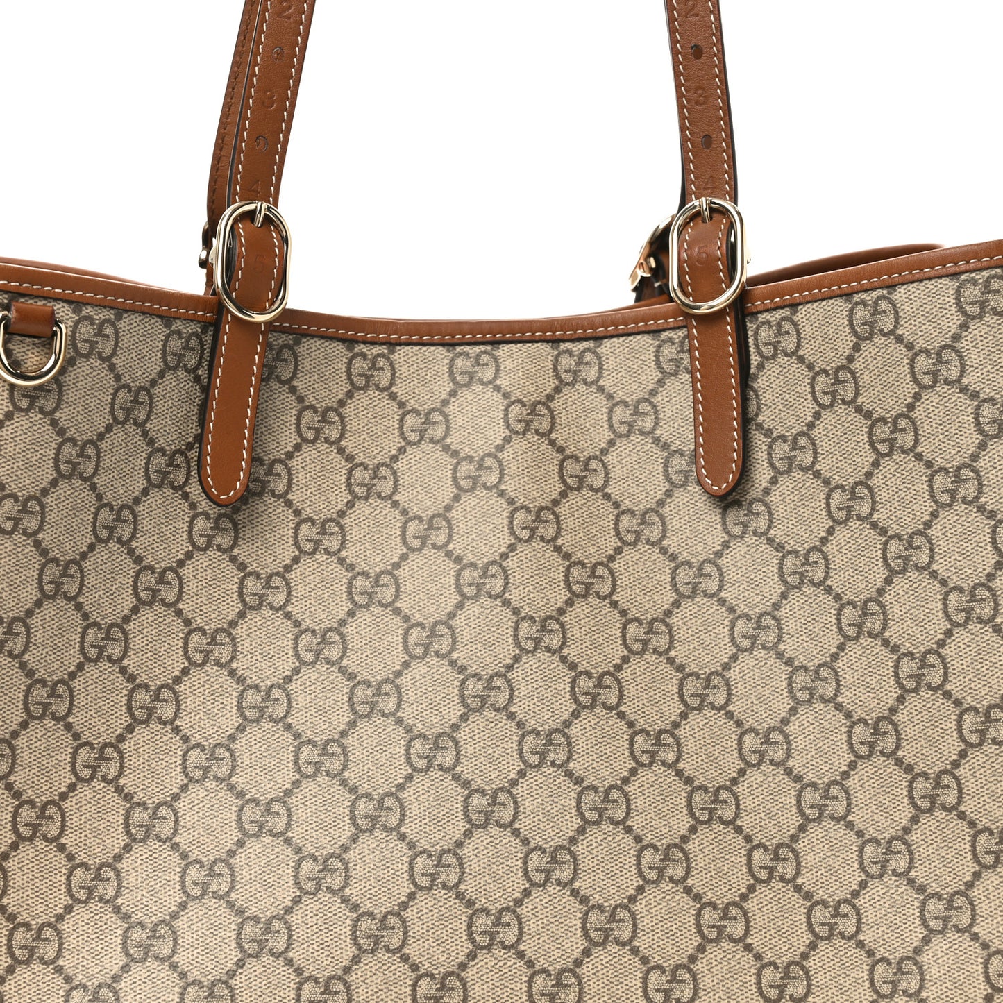 GG Supreme Monogram Emblem Large Tote Bag Beige Dark Brown