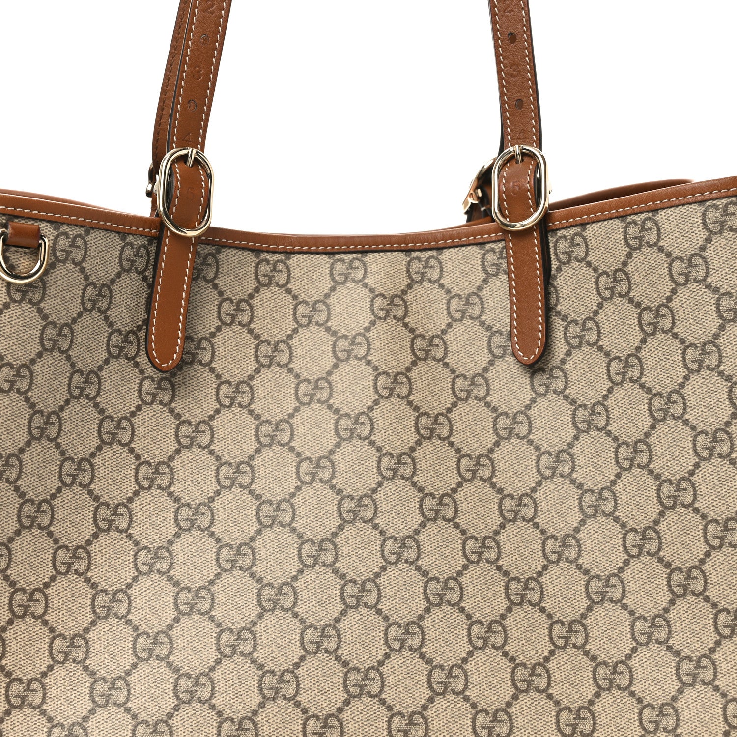 Gucci GG Supreme Monogram Emblem Large Tote Bag Beige Dark Brown 7 of 9