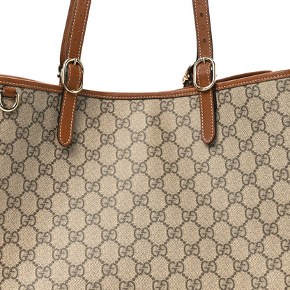 Gucci GG Supreme Monogram Emblem Large Tote Bag Beige Dark Brown 7 of 9