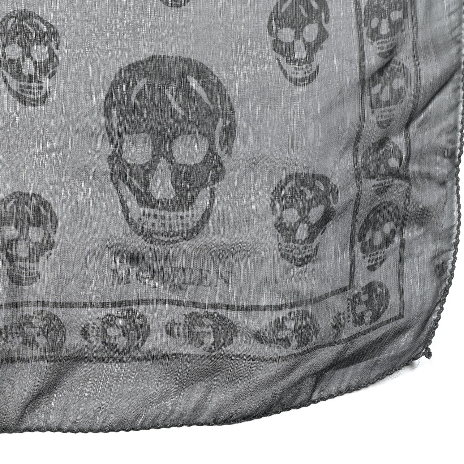 Alexander McQueen Silk Chiffon Skull Scarf Black Grey 2 of 4
