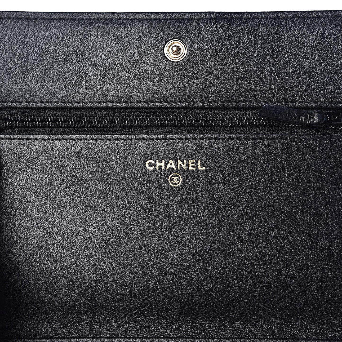 Metallic Goatskin Lambskin Boy Wallet on Chain WOC Black Gold
