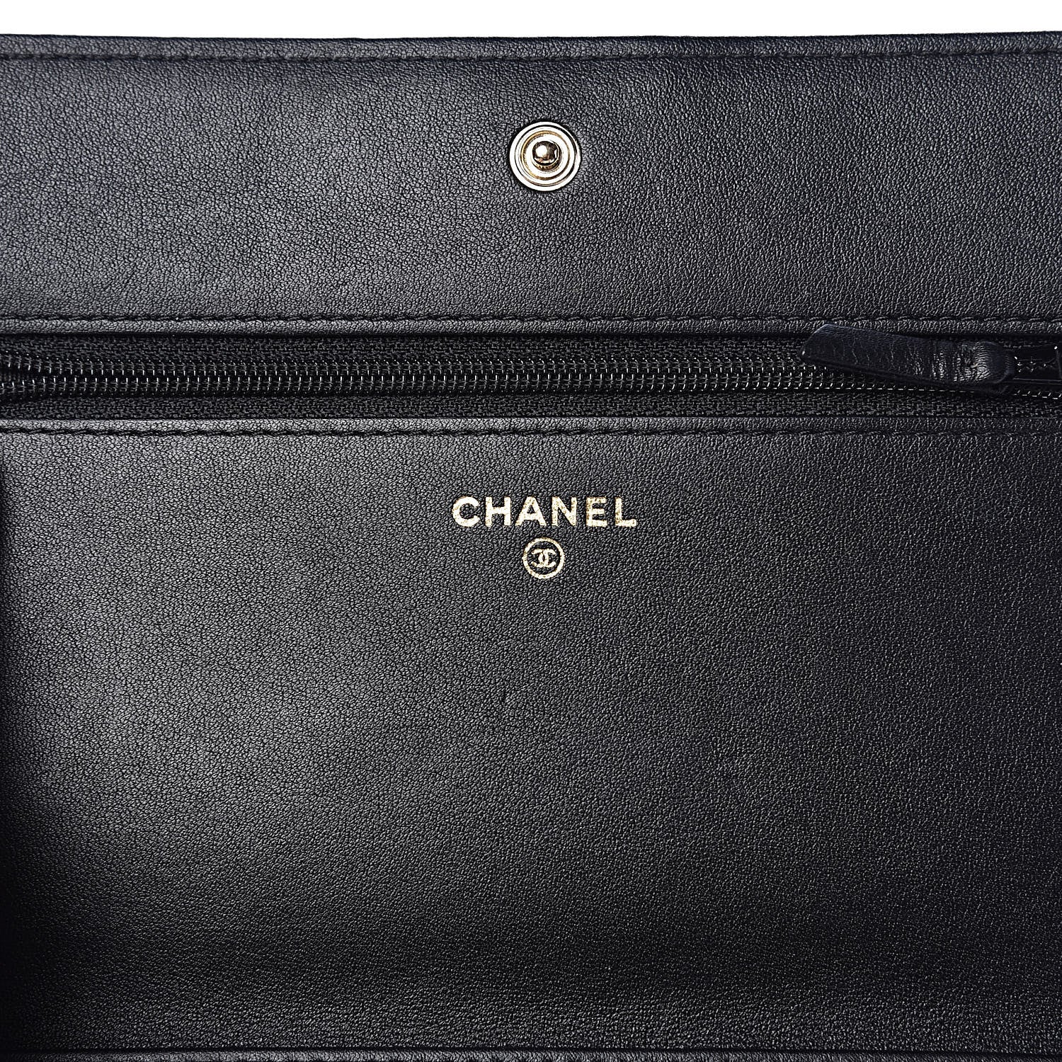 Chanel Metallic Goatskin Lambskin Boy Wallet on Chain WOC Black Gold 6 of 13