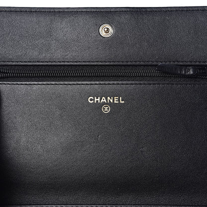 Chanel Metallic Goatskin Lambskin Boy Wallet on Chain WOC Black Gold 6 of 13