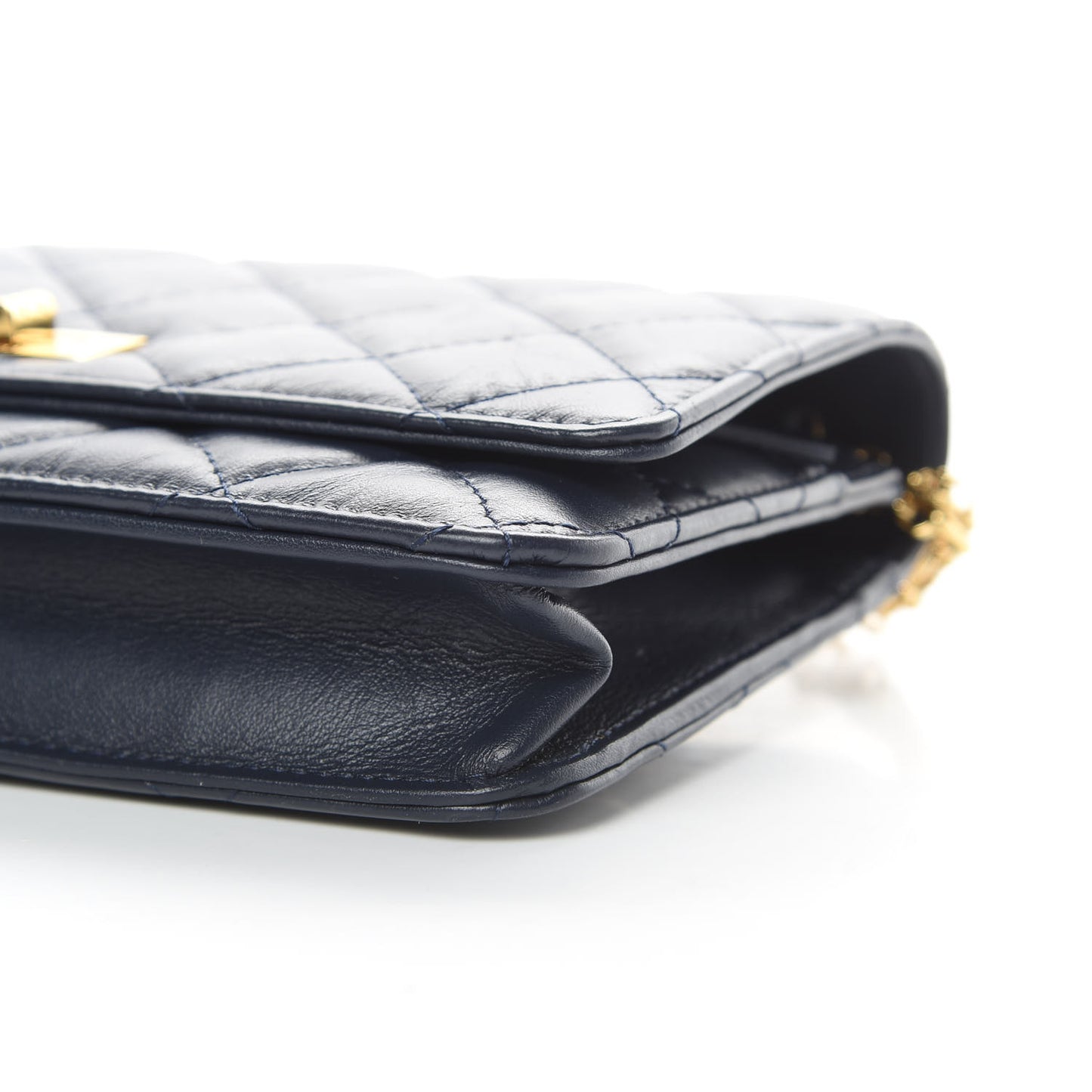 Aged Calfskin Quilted Reissue Wallet On Chain WOC Navy Blue
