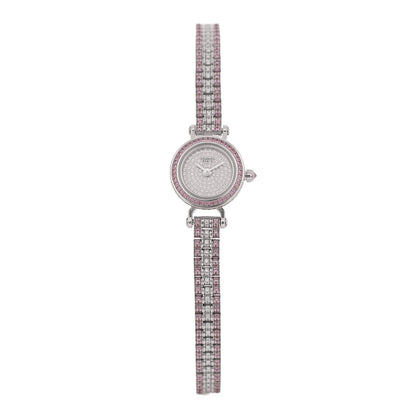Hermes 18K White Gold Diamond Pink Sapphire 16mm Faubourg Joaillerie Quartz Watch 1 of 5