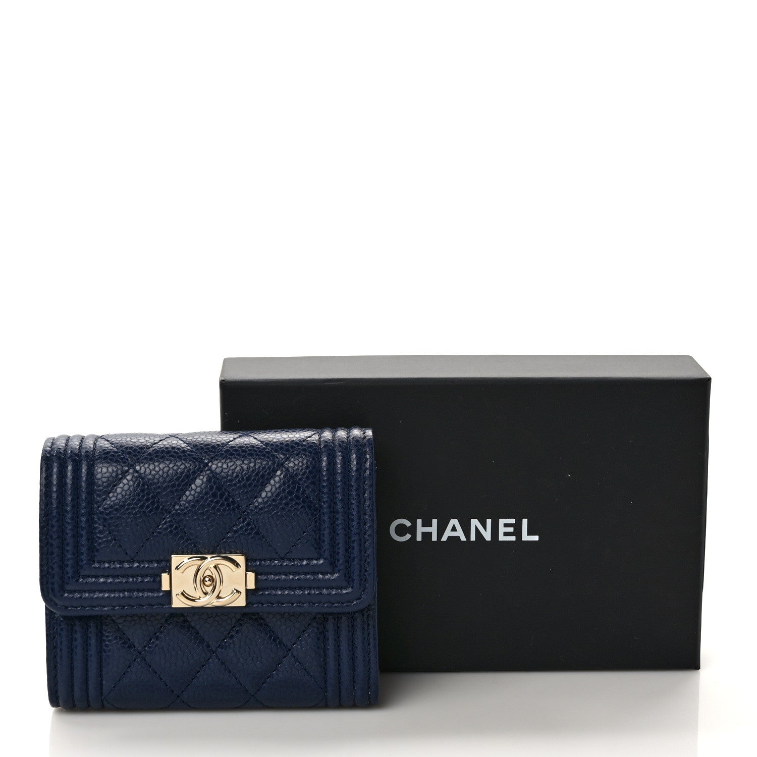 Chanel Caviar Quilted Compact Boy Wallet Blue 7 of 7