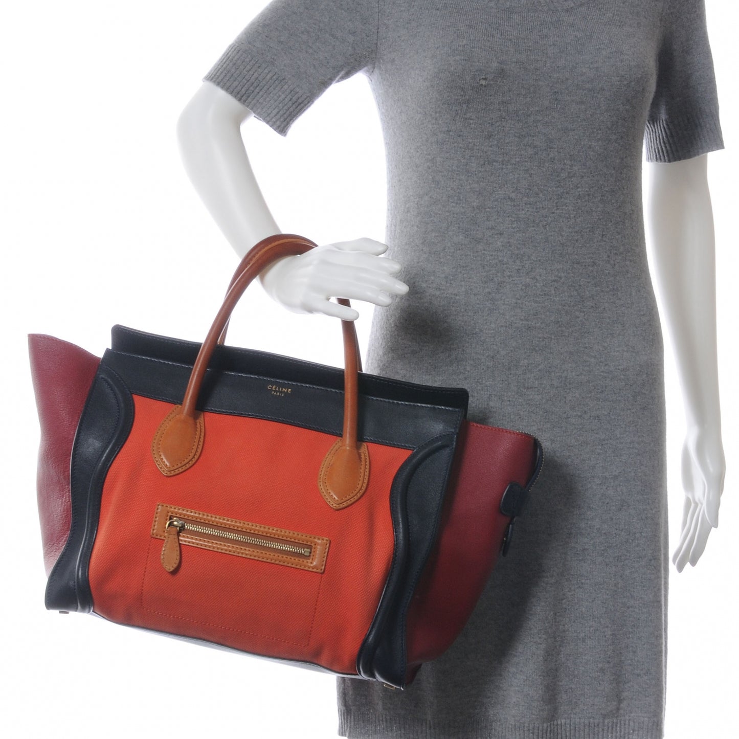 Leather and Linen Shoulder Luggage Tri-Color Poppy