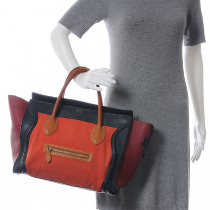 Celine Leather and Linen Shoulder Luggage Tri-Color Poppy 2 of 8