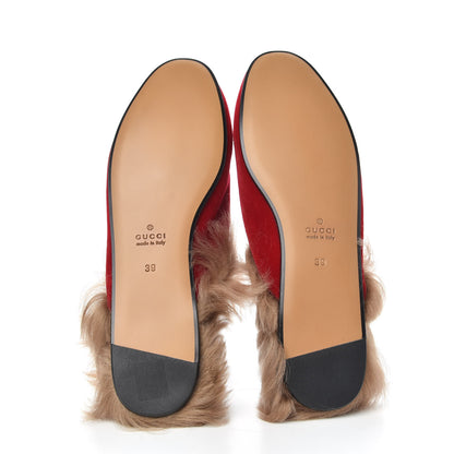 Gucci Velvet Fur Womens Princetown Slippers 39 Hibiscus Red 5 of 8