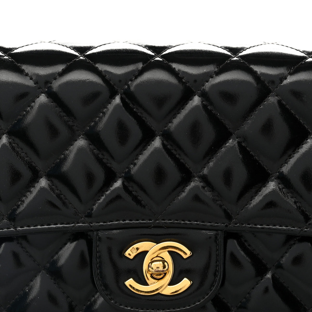 Patent Quilted Medium Rectangular Kelly Flap Bag Black