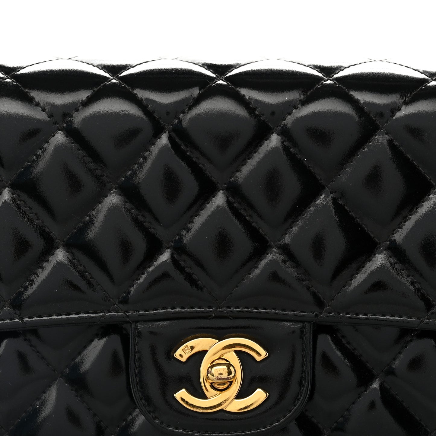 Patent Quilted Medium Rectangular Kelly Flap Bag Black