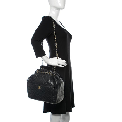 Chanel Lambskin Quilted Large Drawstring Bag Black 2 of 10