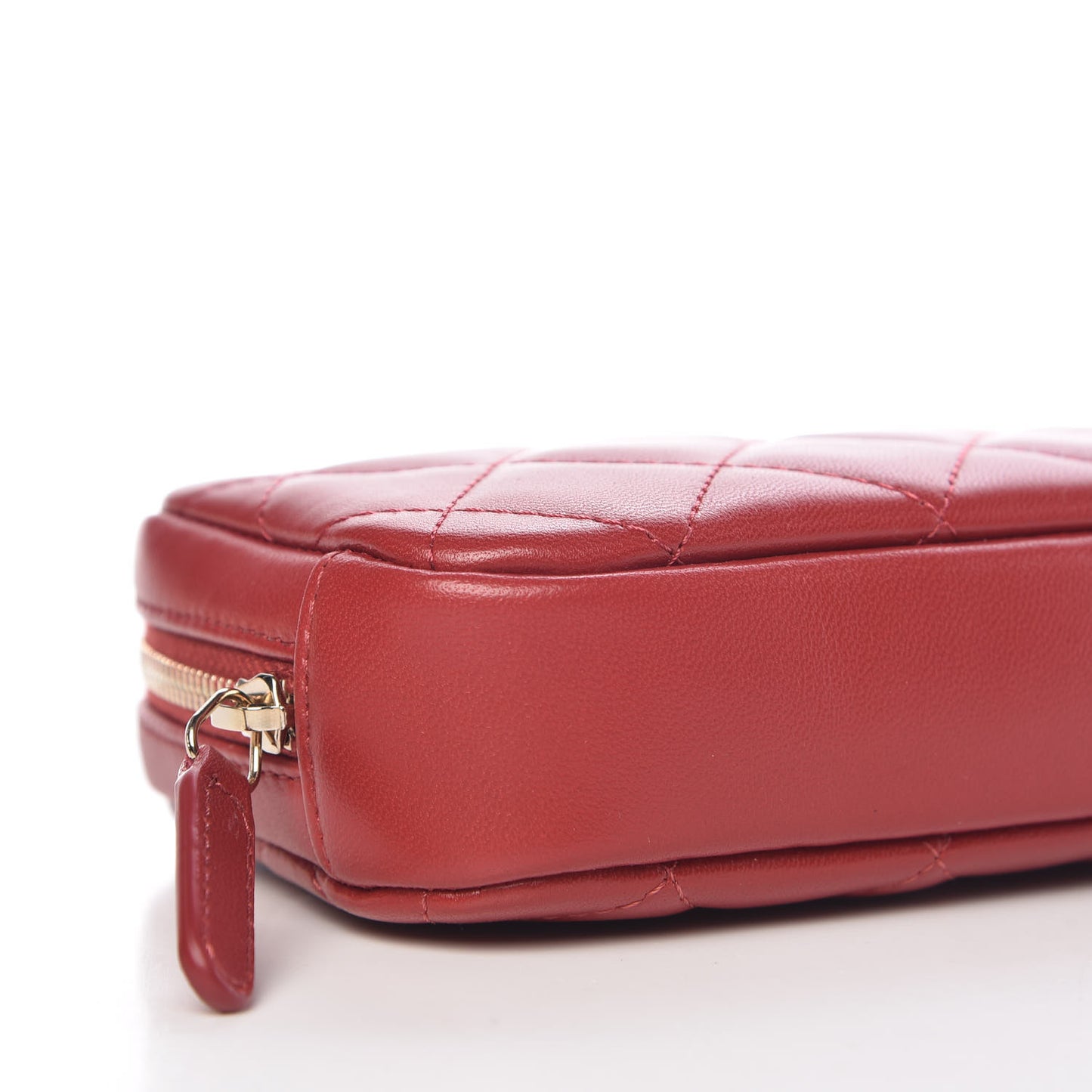 Lambskin Quilted Small Curvy Pouch Cosmetic Case Red