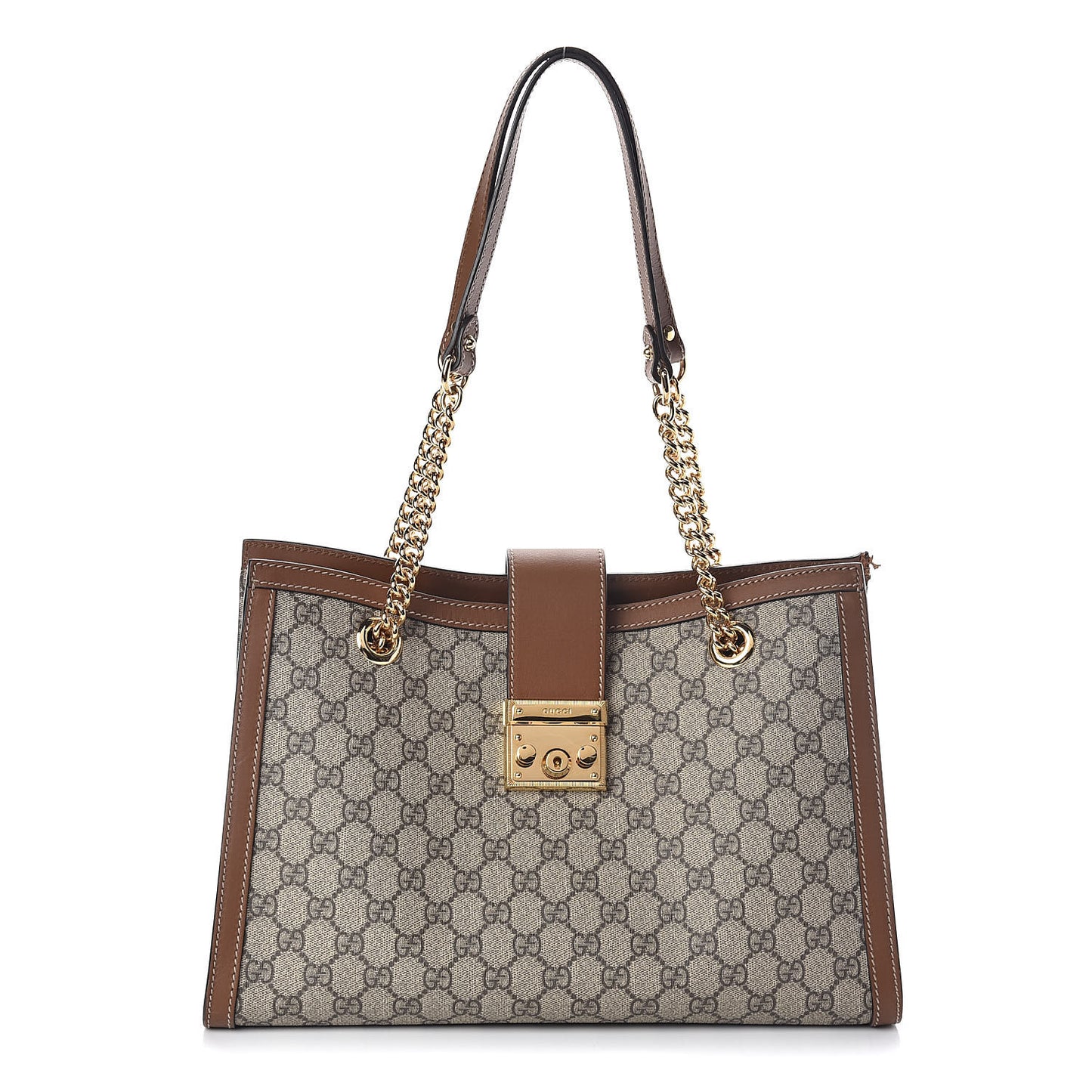 GG Supreme Monogram Medium Padlock Tote Beige Cuir