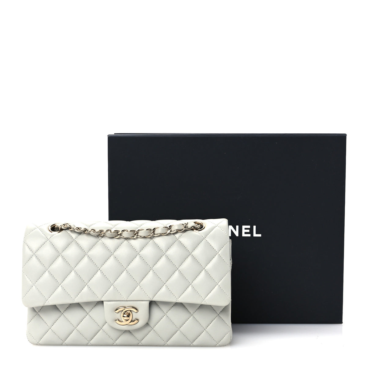 Chanel Lambskin Quilted Medium Double Flap Light Grey 12 of 12