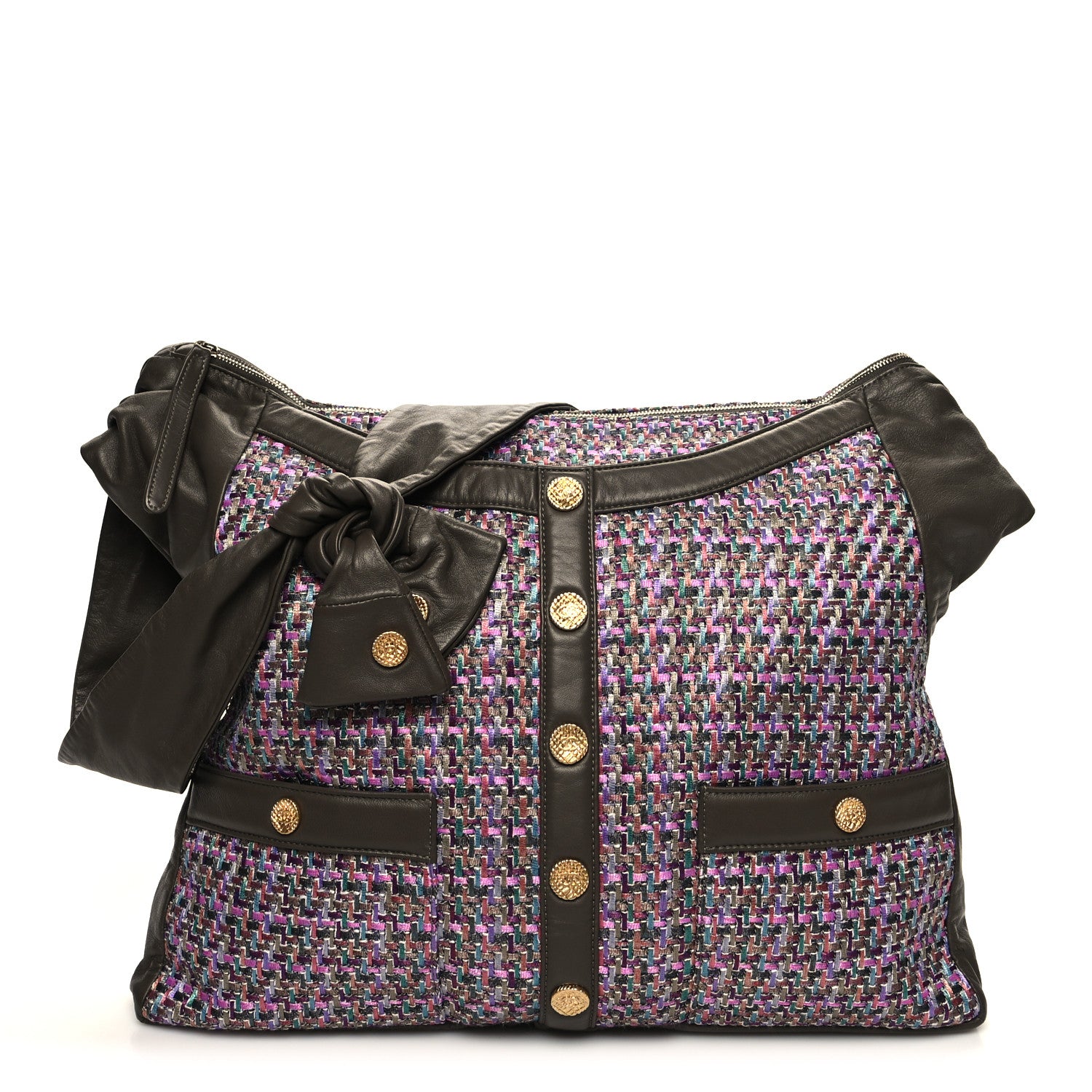 Chanel Tweed Lambskin Large Girl Bag Purple Multicolor 1 of 10
