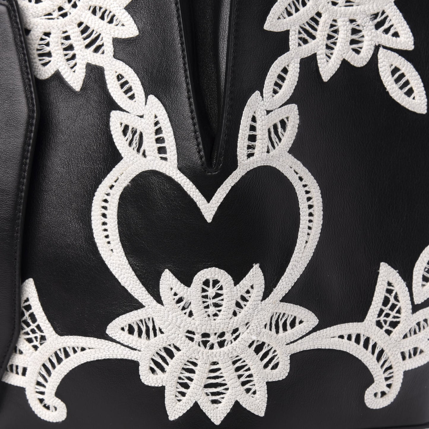 Calfskin Embroidered Bucket Bag Black White