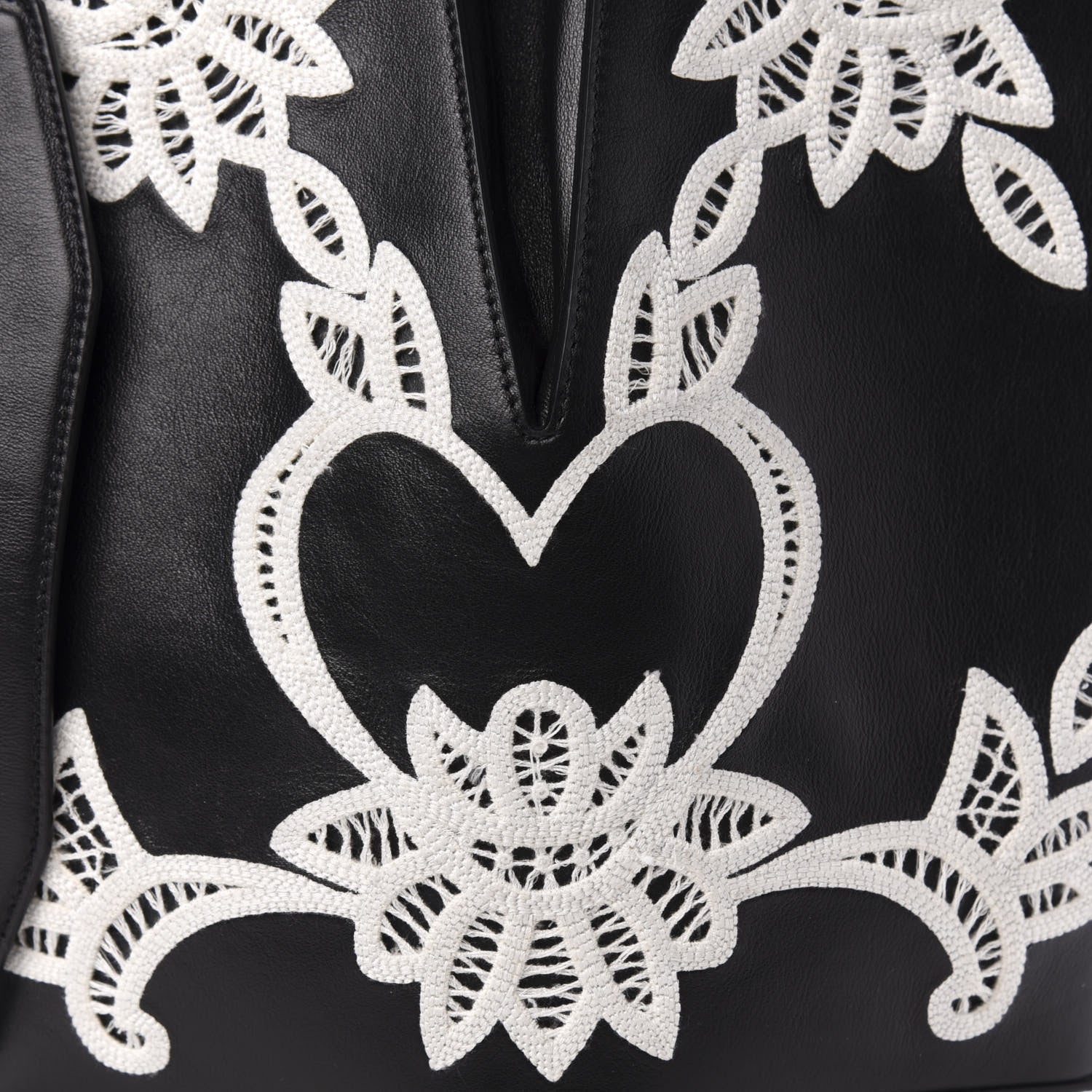 Alexander McQueen Calfskin Embroidered Bucket Bag Black White 8 of 10
