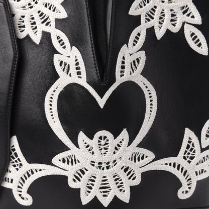 Alexander McQueen Calfskin Embroidered Bucket Bag Black White 8 of 10