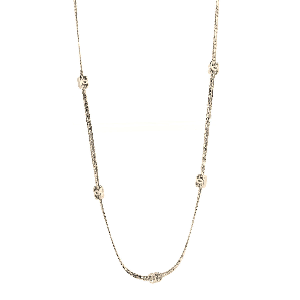 Chanel Metal CC Long Chain Necklace Silver 1 of 5