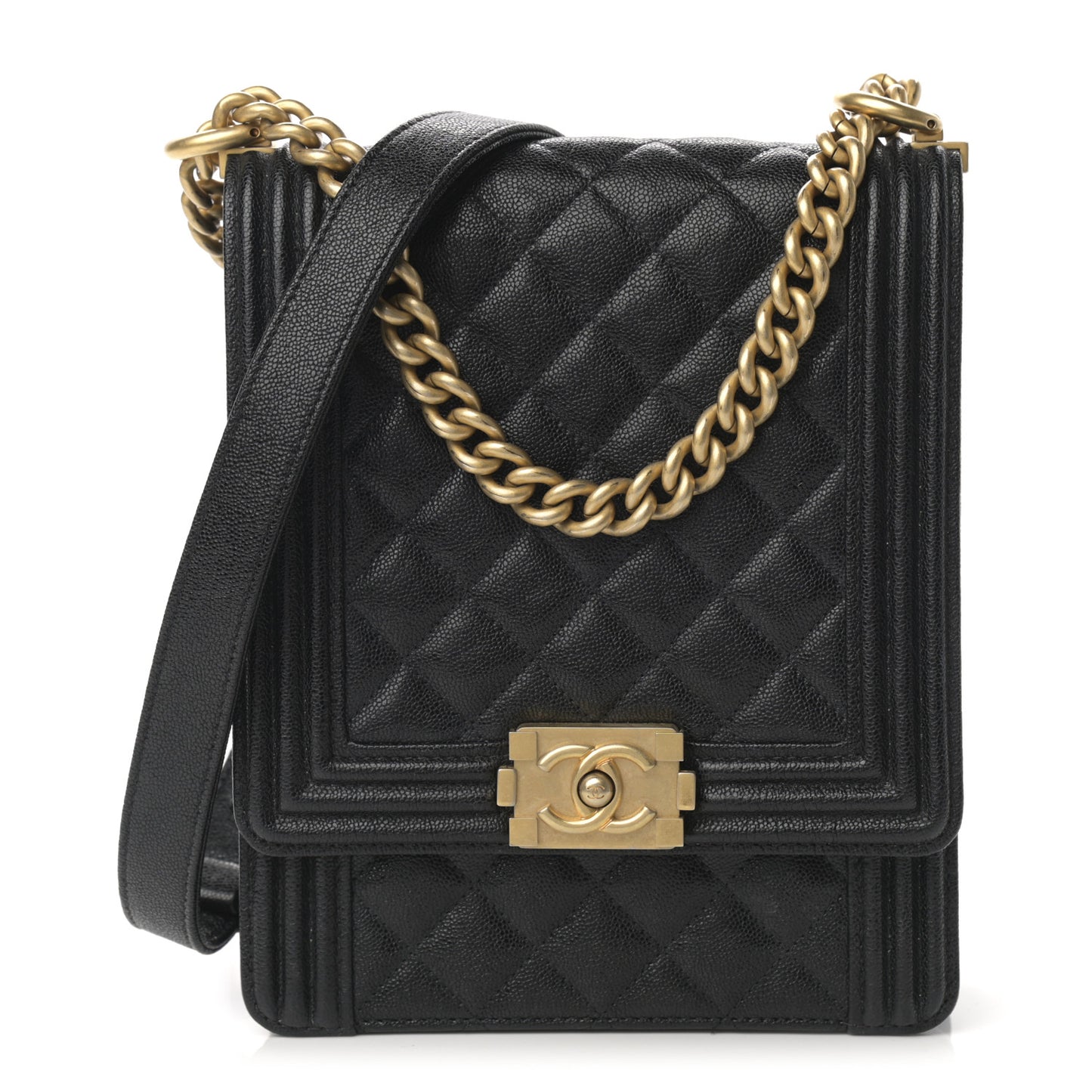 Caviar Quilted North South Boy Flap Black