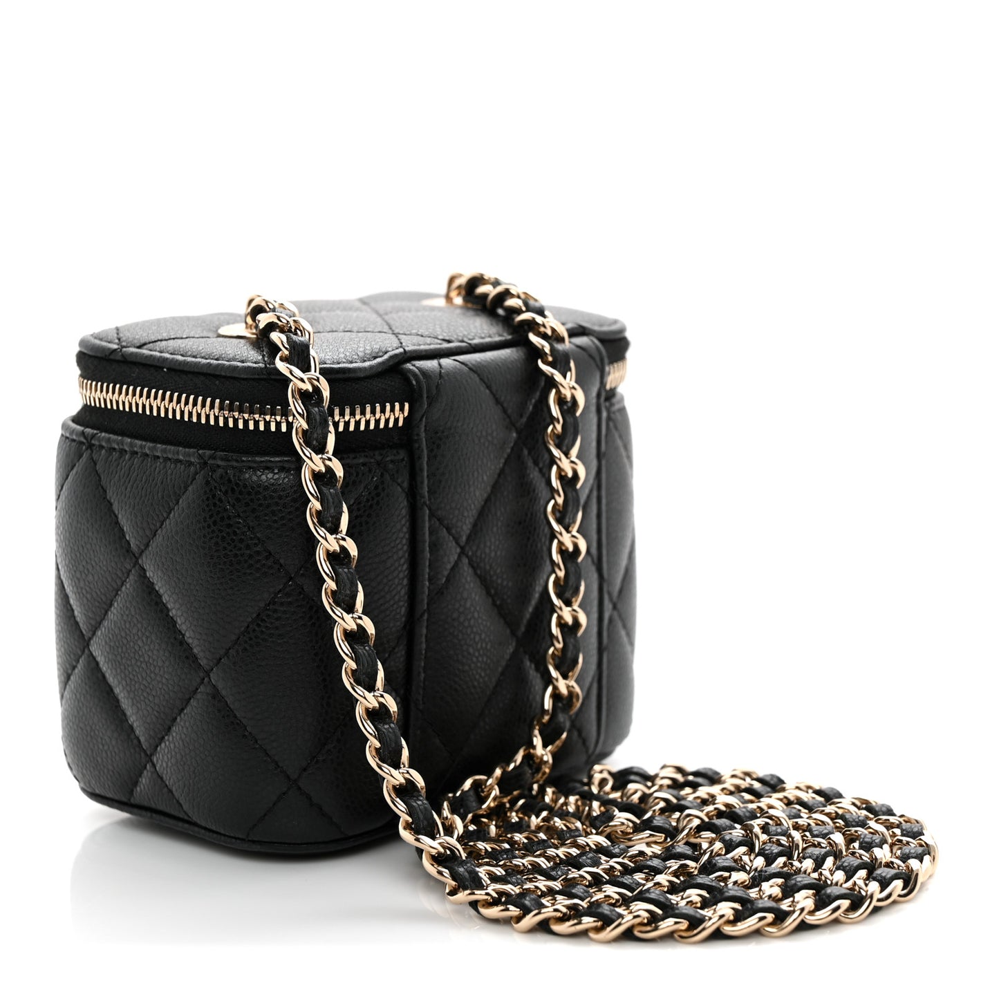 Caviar Quilted Mini Vanity Case With Chain Black
