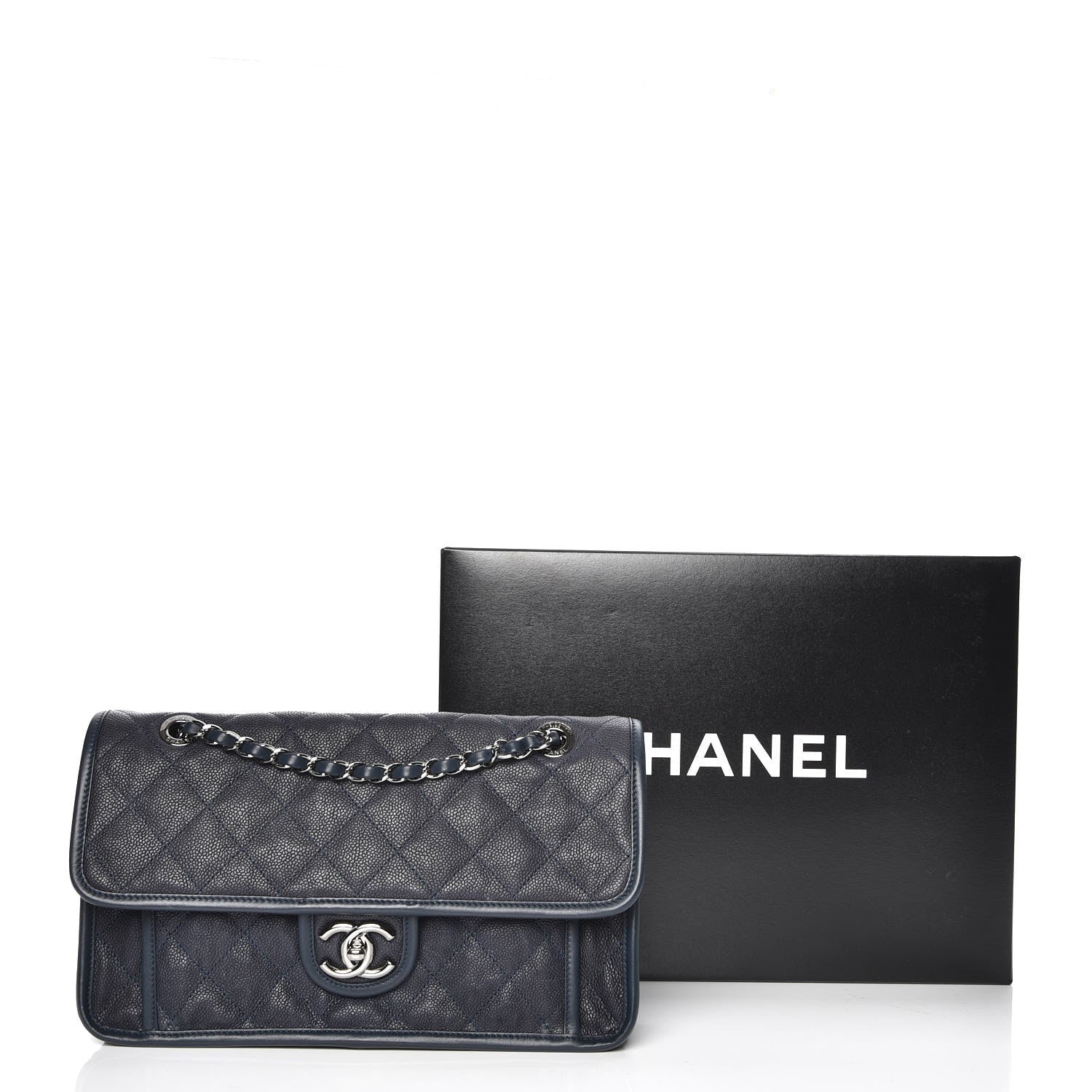 Chanel Caviar Quilted Medium French Riviera Flap Dark Navy Blue 9 of 9