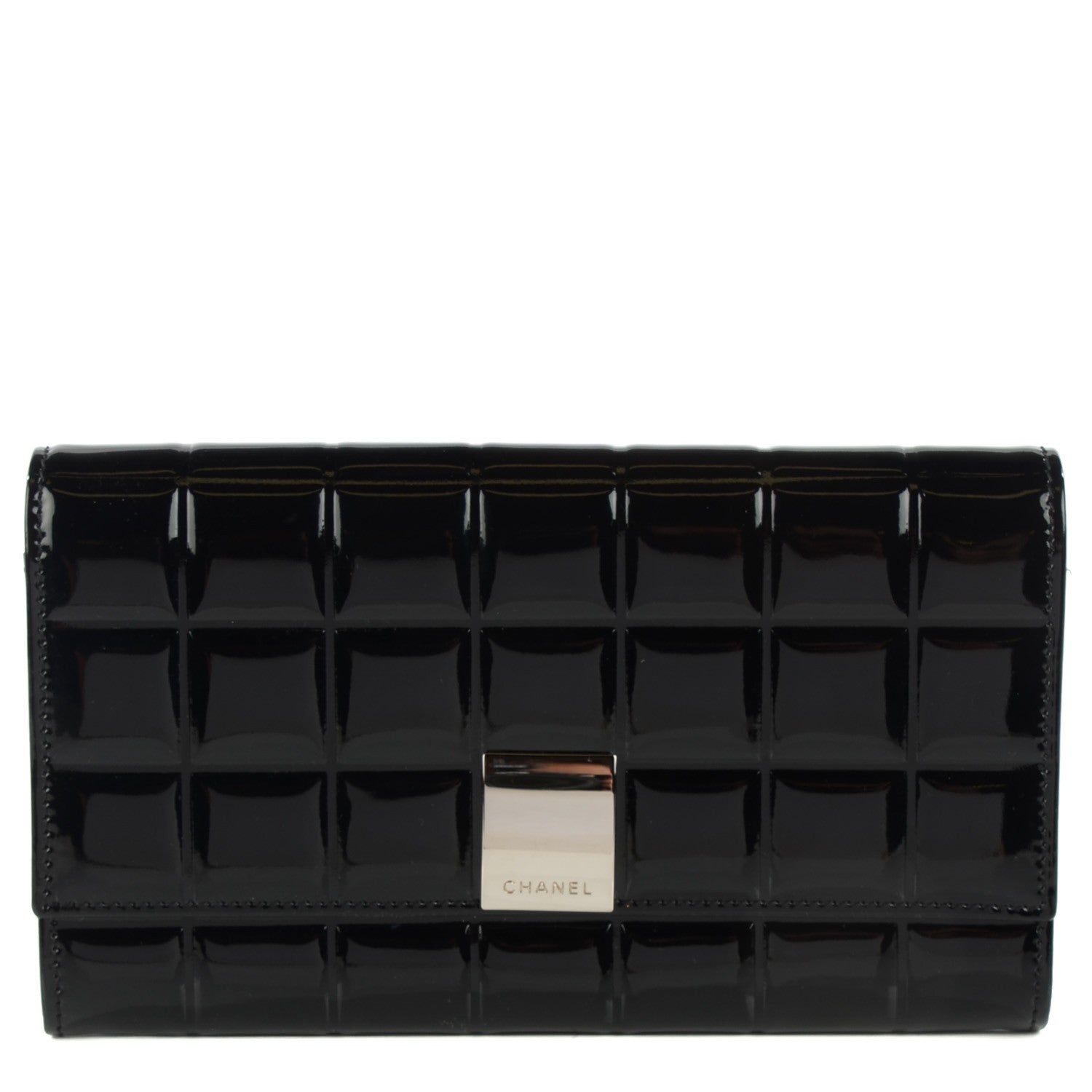 Chanel Patent Chocolate Bar Quilted Long Wallet Black 1 of 7
