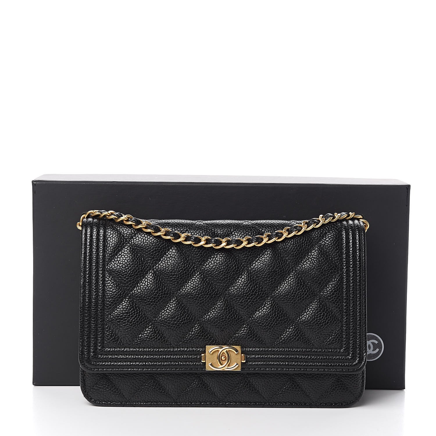 Chanel Caviar Quilted Boy Wallet On Chain WOC Black 12 of 12
