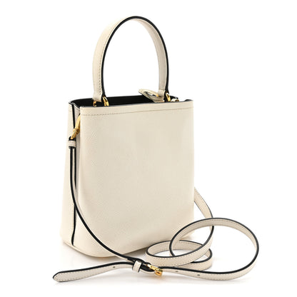 Prada Saffiano Cuir Calfskin Small Panier Bucket Bag White Black 3 of 13