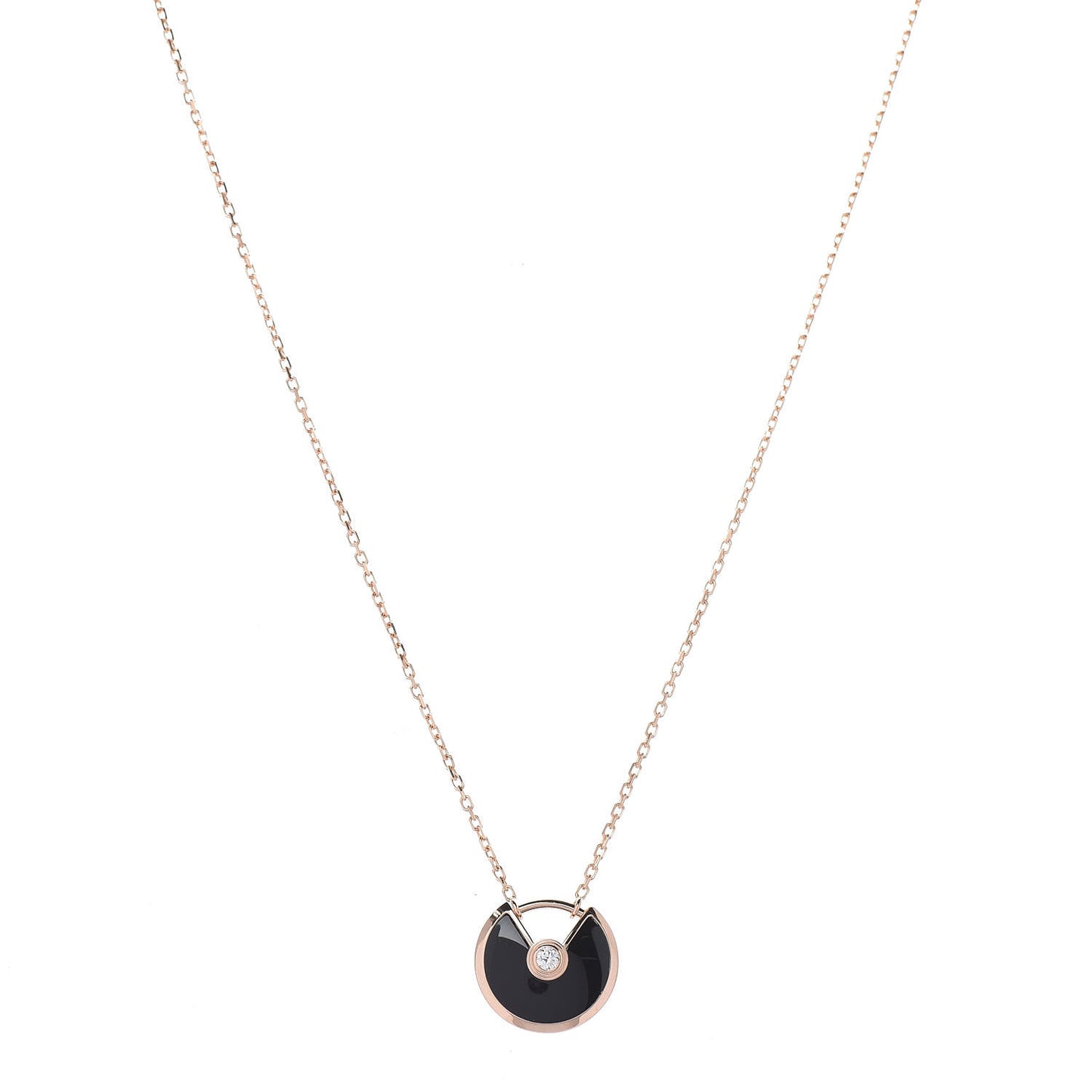 18K Pink Gold Diamond Black Onyx XS Amulette de Cartier Pendant Necklace