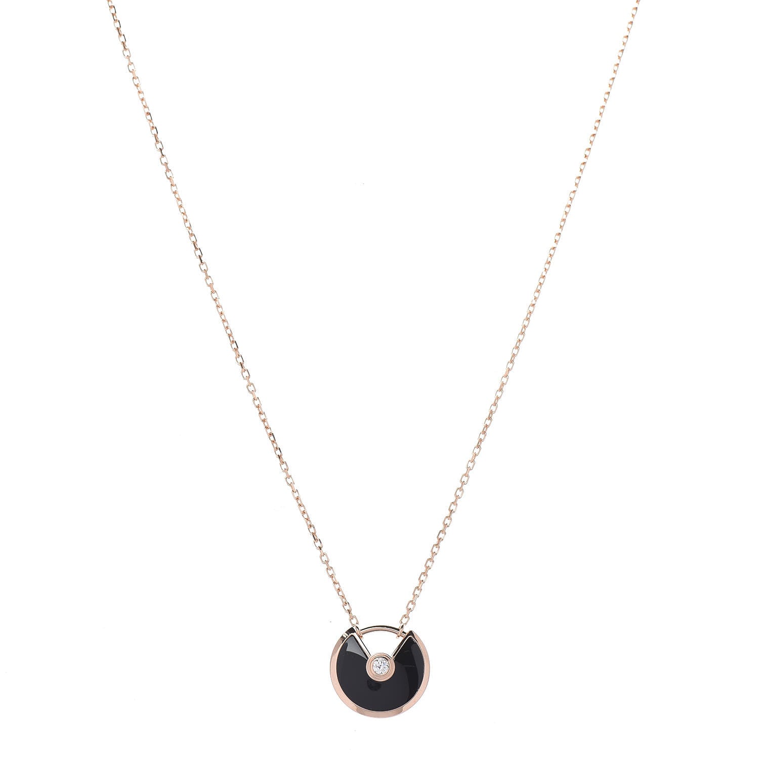 Cartier 18K Pink Gold Diamond Black Onyx XS Amulette de Cartier Pendant Necklace 1 of 7