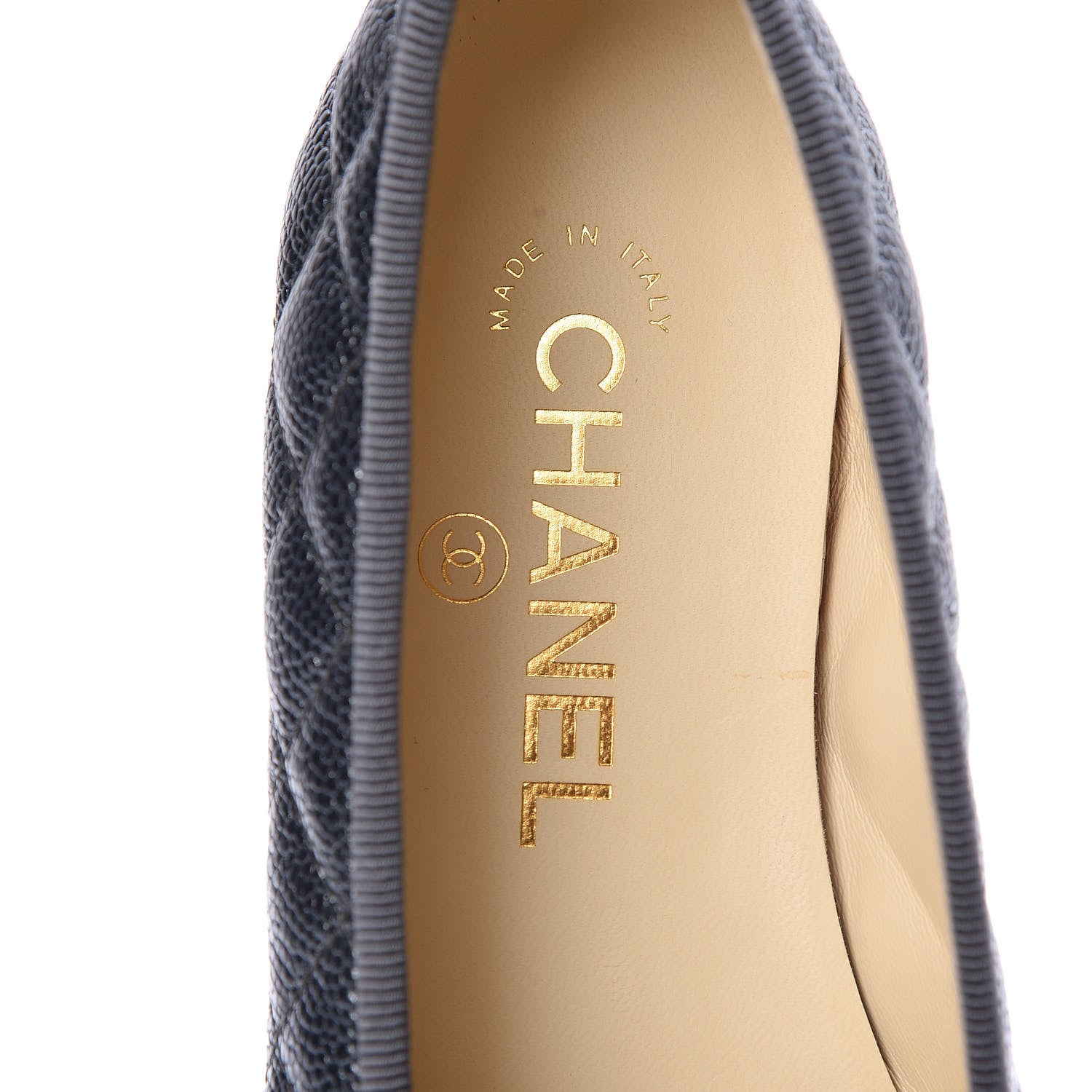 Chanel Metallic Caviar Quilted Cap Toe Ballerina Flats 36.5 Anthracite 7 of 9
