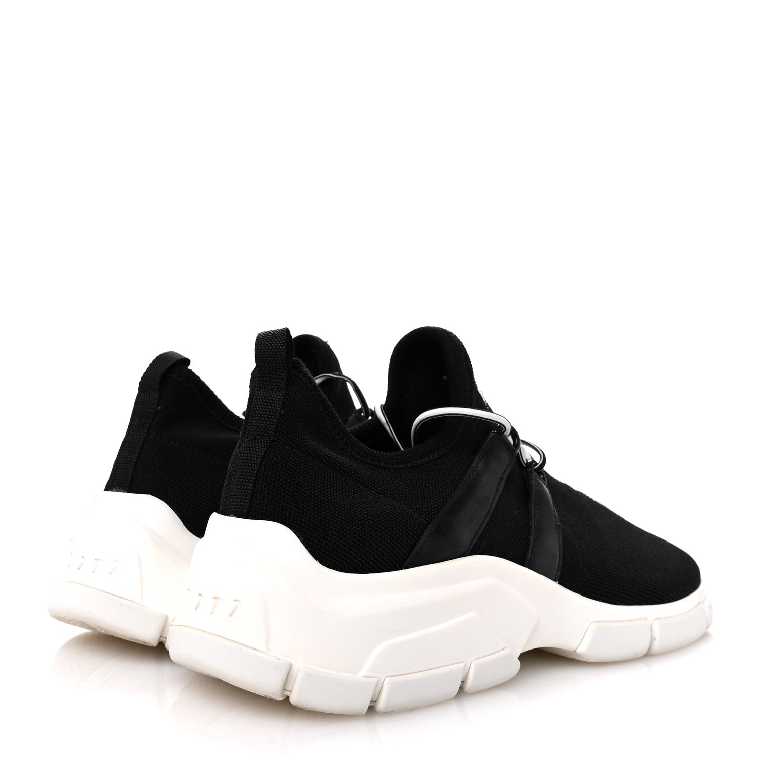 Prada Knit Fabric Logo Womens Sneakers 37 Black White 5 of 11