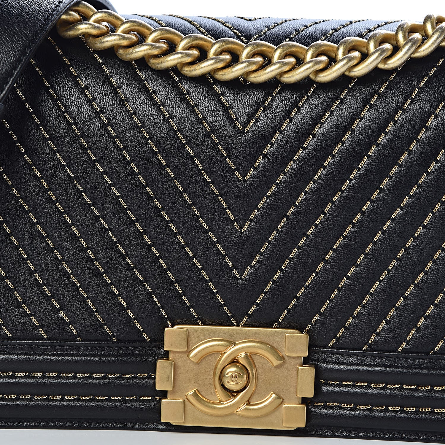 Chanel Calfskin Chevron Quilted Contrast Stitch Medium Boy Flap Black 12 of 13
