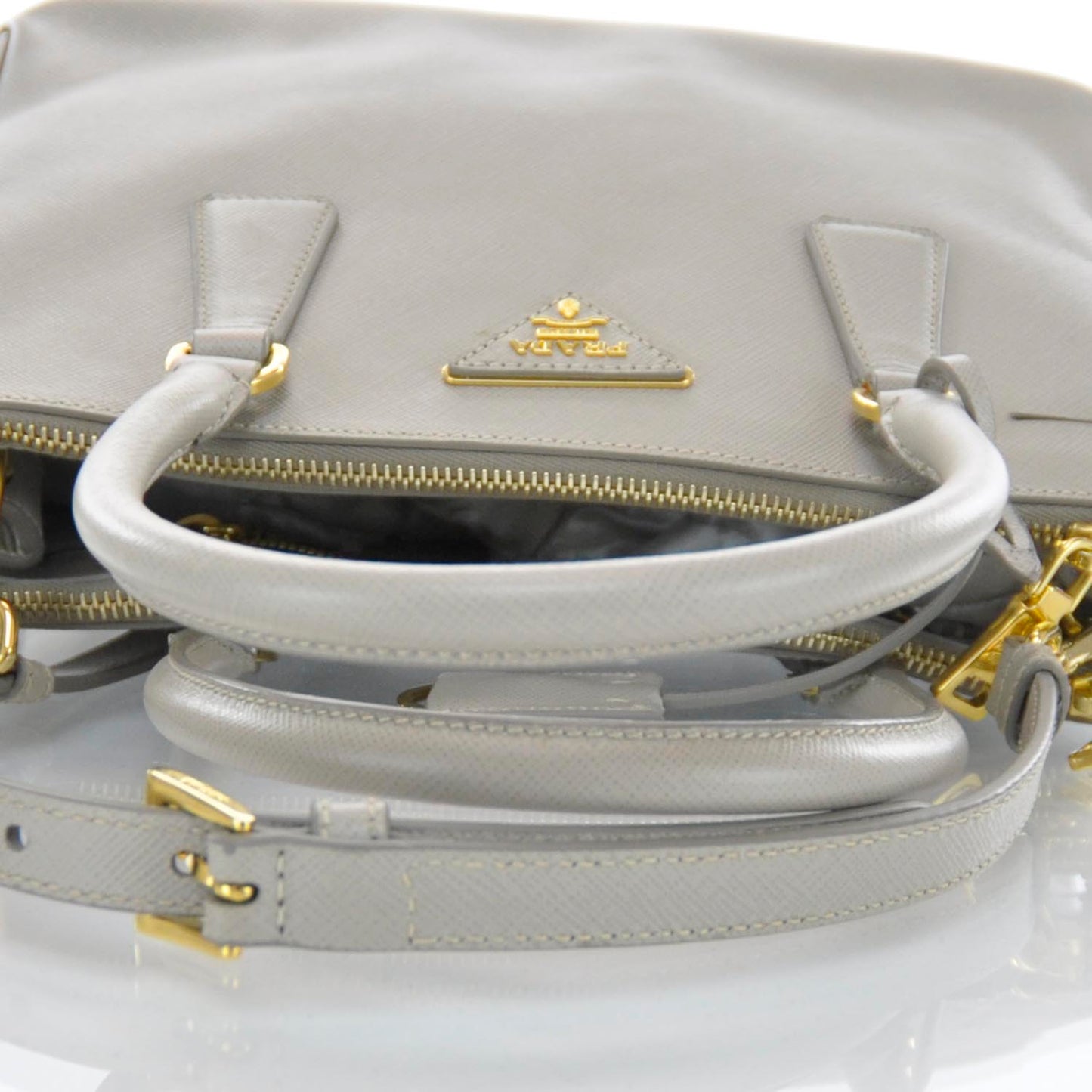 Saffiano Lux Double Zip Tote Pomice