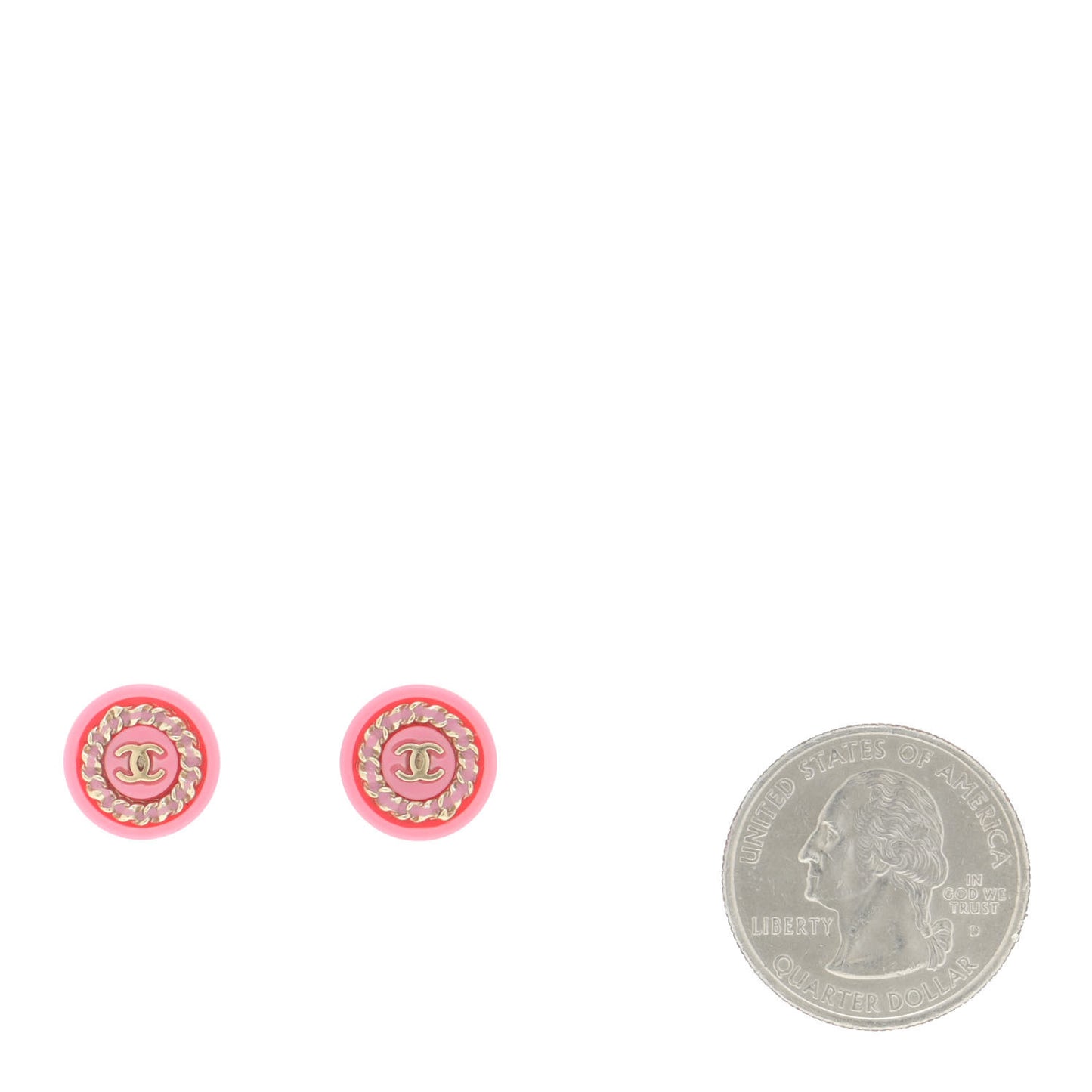 Resin Chain CC Round Earrings Gold Pink