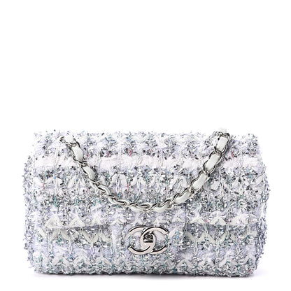 Chanel Tweed Quilted Mini Rectangular Flap Light Green Silver White 1 of 8