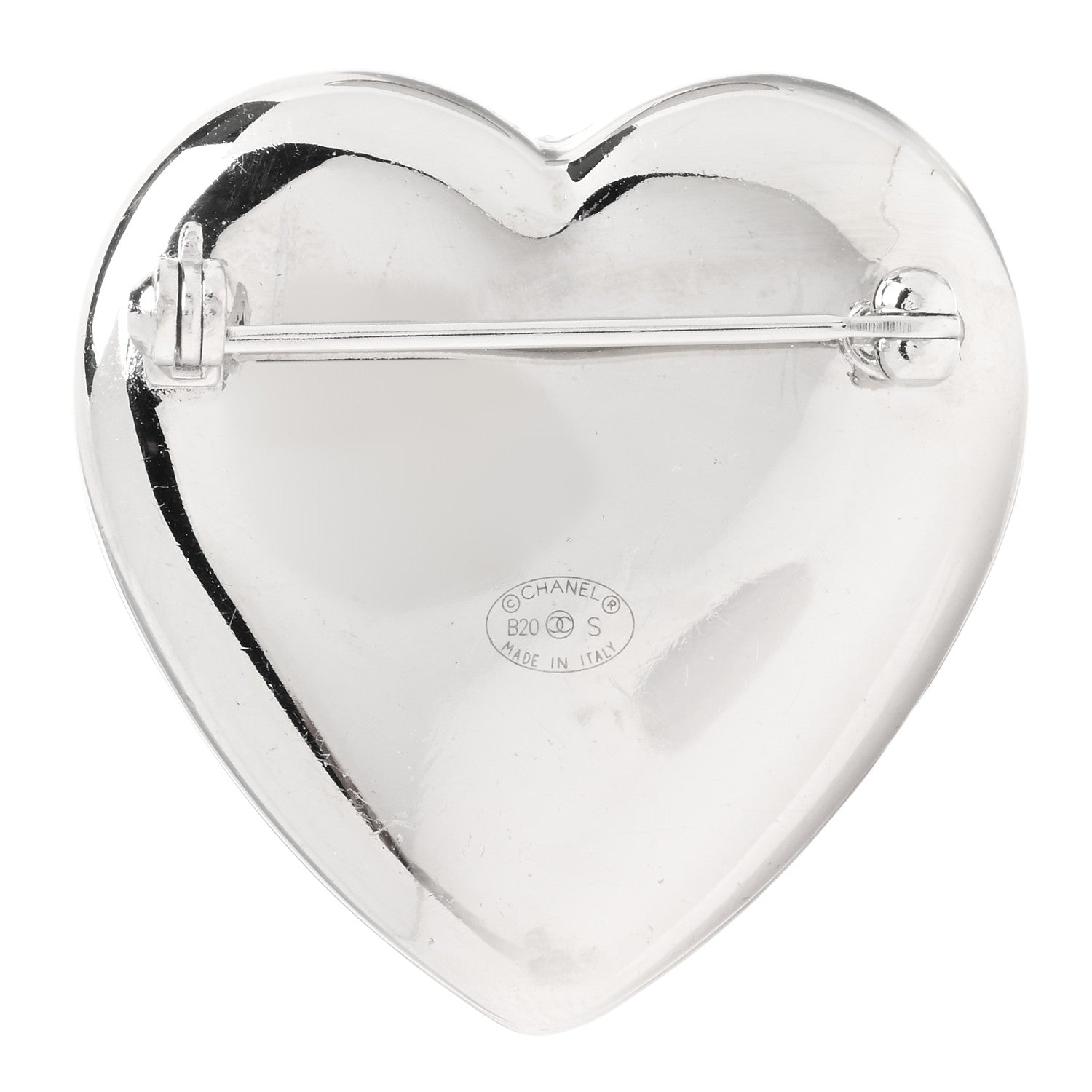 Chanel Crystal CC Heart Brooch Silver Gold 4 of 4