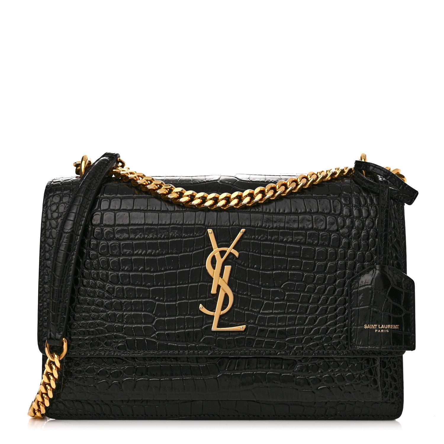 Saint Laurent Calfskin Crocodile Embossed Medium Monogram Sunset Black 1 of 12