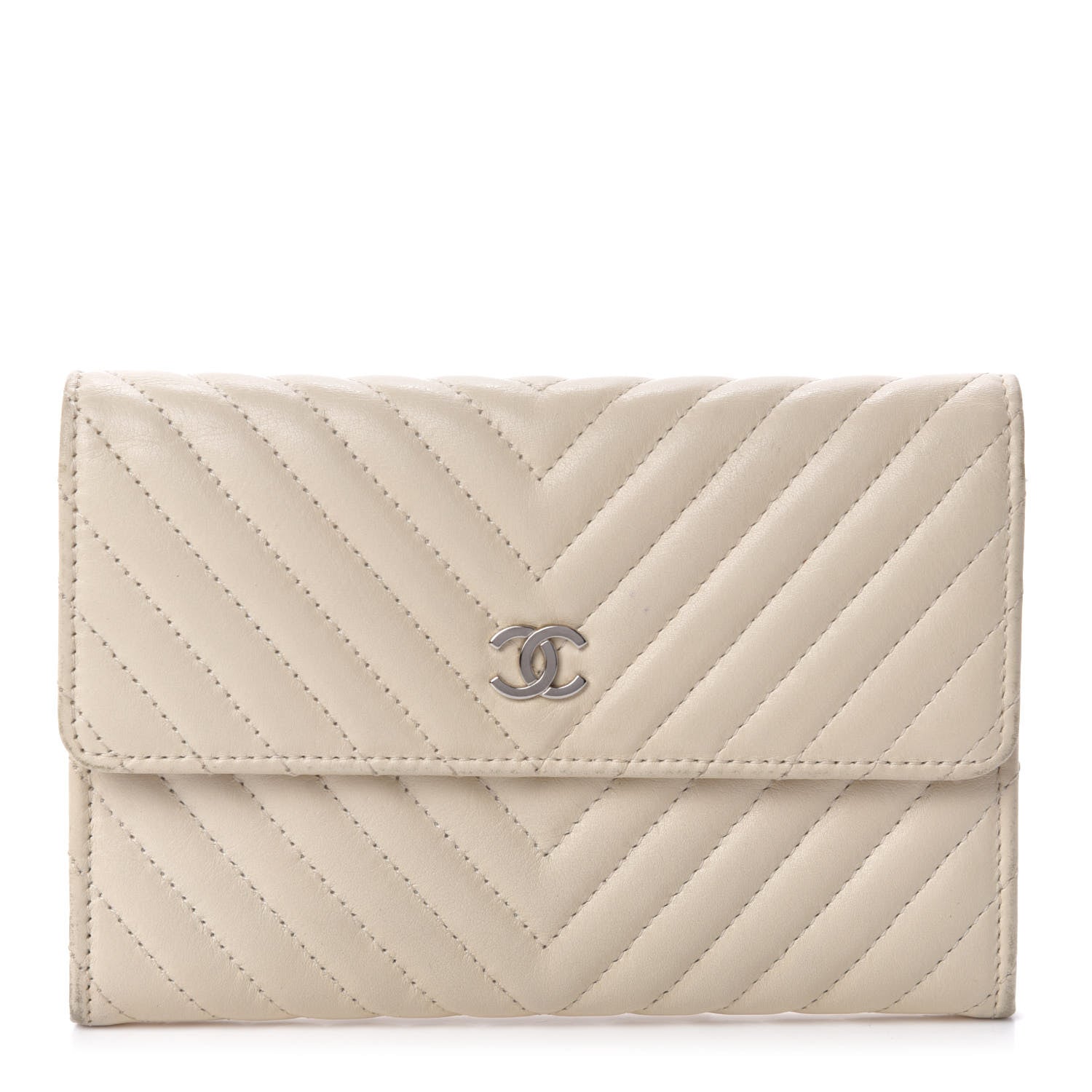 Chanel Calfskin Chevron Quilted Flap Wallet Light Beige 1 of 13