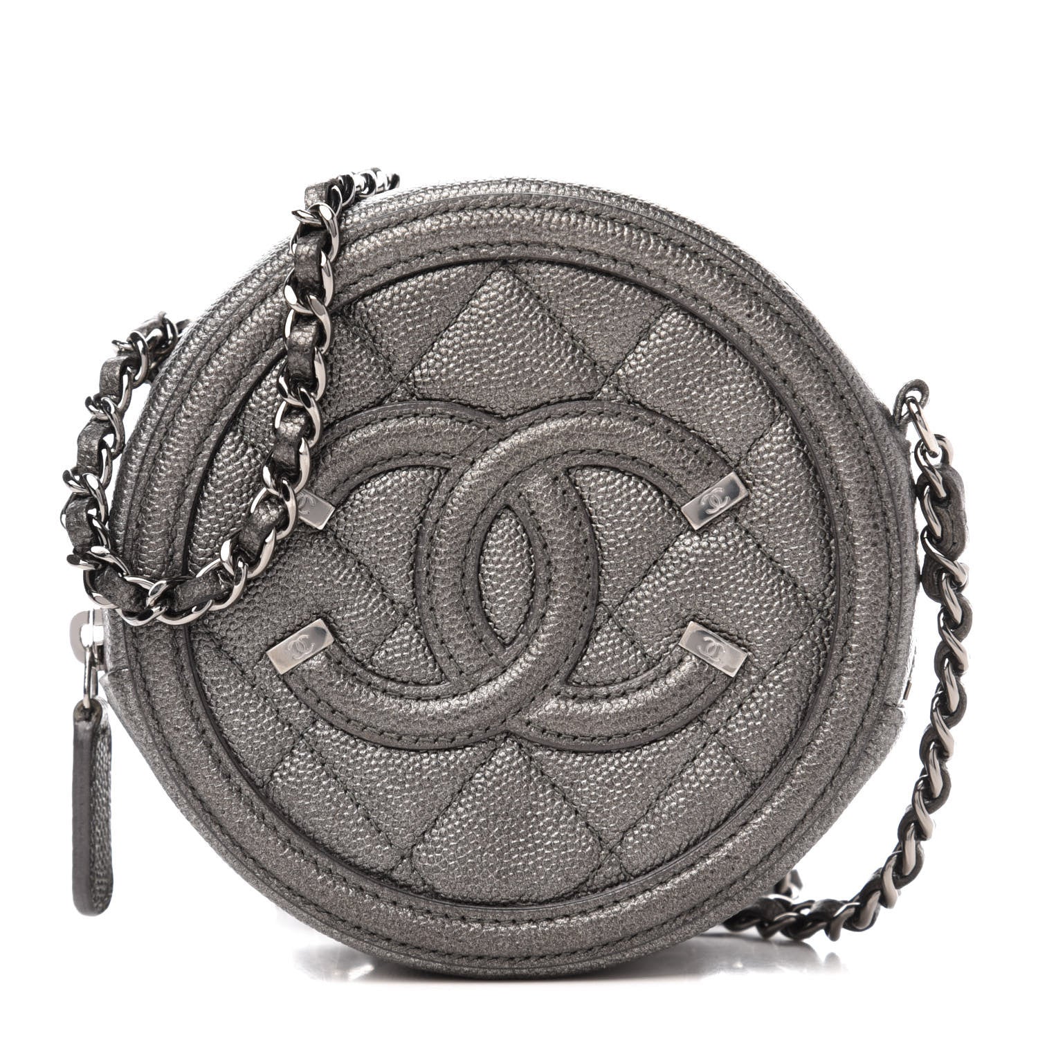 Chanel Metallic Caviar Quilted Round Filigree Crossbody Dark Silver 1 of 10