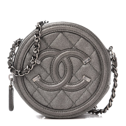 Chanel Metallic Caviar Quilted Round Filigree Crossbody Dark Silver 1 of 10